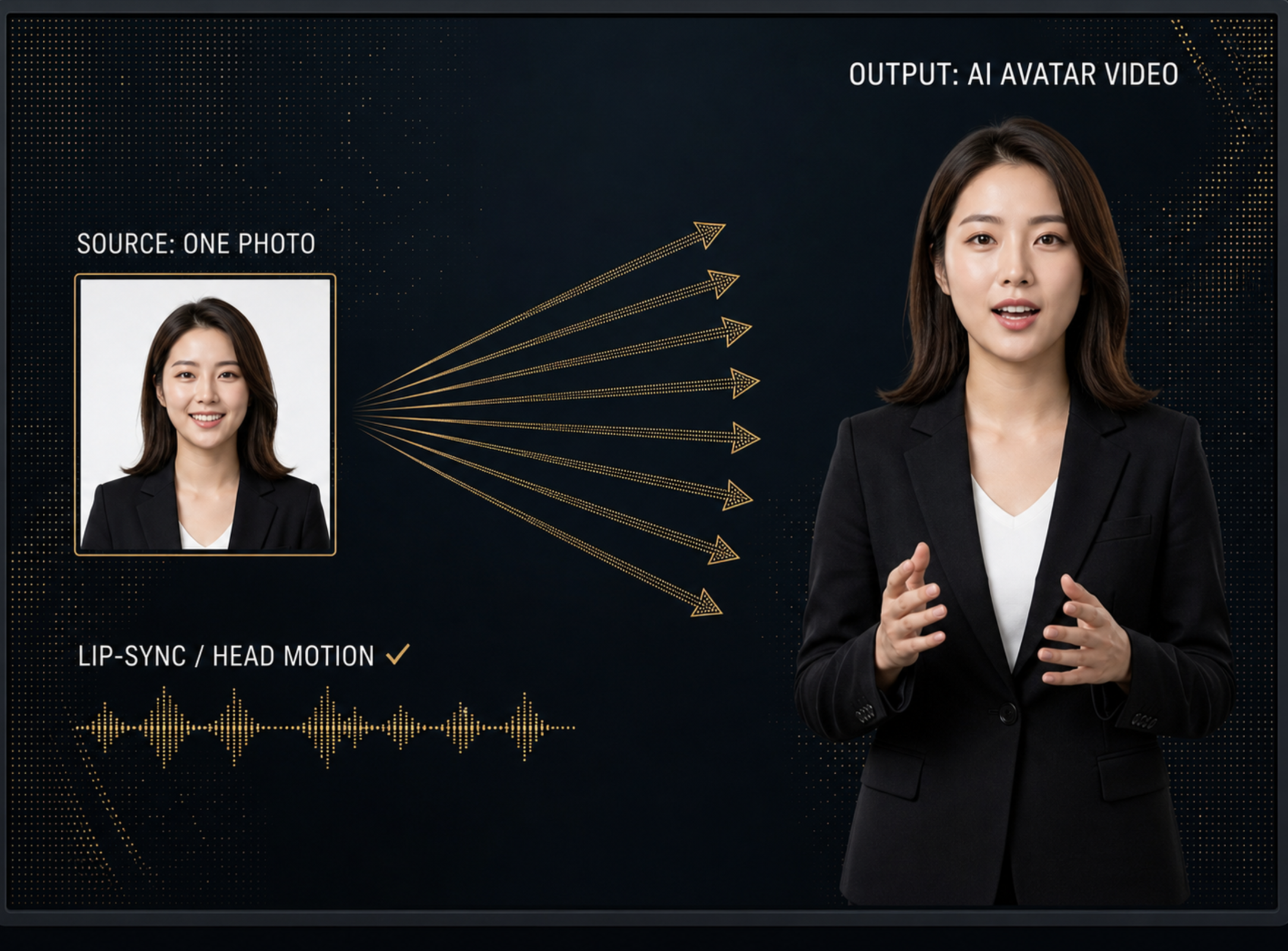 AI avatar one-photo-to-video transformation graphic