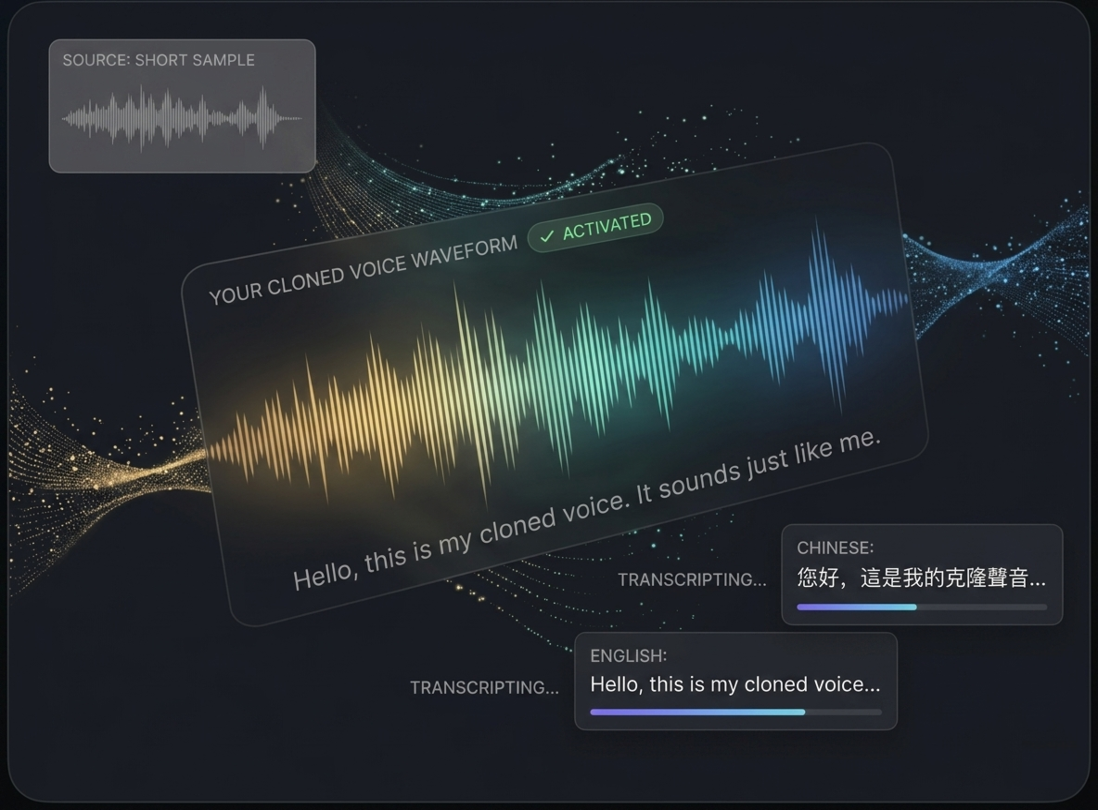 Voice cloning waveform and transcription graphic